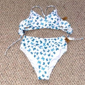 ✨NWT!✨ VSPINK BLUE BUTTERFLY HIGH WAIST BIKINI SZ XL